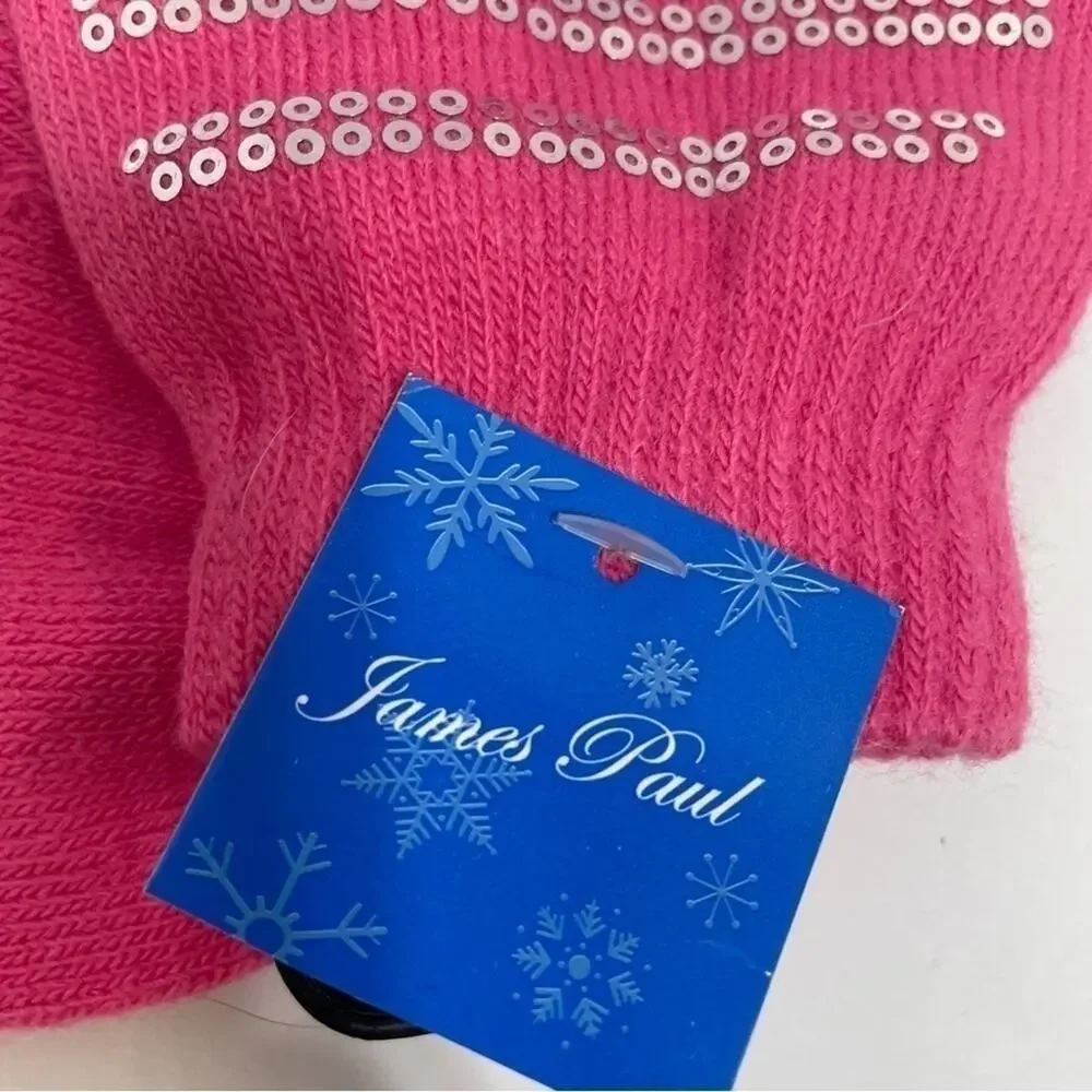 Pink Silver Sequins Winter Gloves